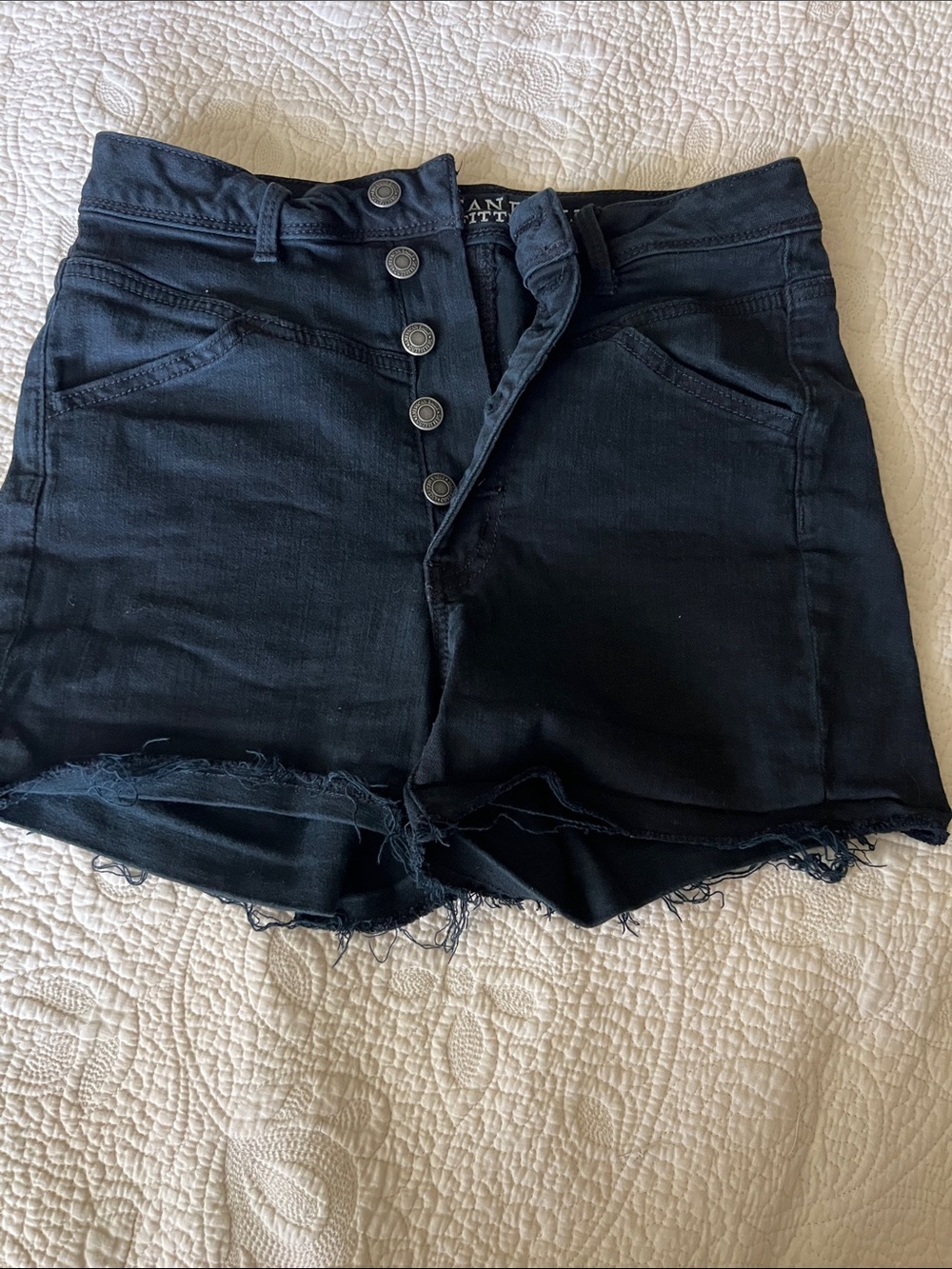 American Eagle Outfitters Black High-Rise Button-Front Denim Shorts